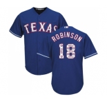 Men's Majestic Texas Rangers #18 Drew Robinson Authentic Royal Blue Team Logo Fashion Cool Base MLB Jersey
