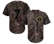 Men's Majestic Texas Rangers #7 Ivan Rodriguez Authentic Camo Realtree Collection Flex Base MLB Jersey