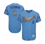 Men's Majestic Kansas City Royals #2 Alcides Escobar Authentic Light Blue 2015 World Series Champions Gold Program FlexBase MLB Jersey