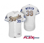 Men's Majestic Kansas City Royals #39 Kris Medlen Authentic White 2015 World Series Champions Gold Program FlexBase MLB Jersey