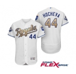 Men's Majestic Kansas City Royals #44 Luke Hochevar Authentic White 2015 World Series Champions Gold Program FlexBase MLB Jersey