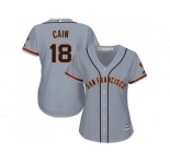 Women's San Francisco Giants #18 Matt Cain Grey Road Stitched MLB Jersey