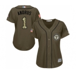 Women's Majestic Texas Rangers #1 Elvis Andrus Authentic Green Salute to Service MLB Jersey
