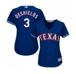 Women's Majestic Texas Rangers #3 Delino DeShields Authentic Royal Blue Alternate 2 Cool Base MLB Jersey