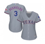 Women's Majestic Texas Rangers #3 Delino DeShields Replica Grey Road Cool Base MLB Jersey