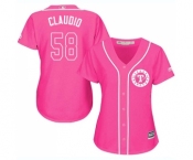 Women's Majestic Texas Rangers #58 Alex Claudio Replica Pink Fashion Cool Base MLB Jersey