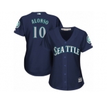 Women Majestic Seattle Mariners #10 Yonder Alonso Authentic Navy Blue Alternate 2 Cool Base MLB Jersey