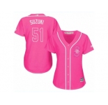 Women's Majestic Seattle Mariners #51 Ichiro Suzuki Authentic Pink Fashion Cool Base MLB Jersey