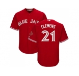 Youth Toronto Blue Jays #21 Roger Clemens Red Cool Base Canada Day Stitched MLB Jersey