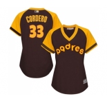 Women's San Diego Padres #33 Franchy Cordero Authentic Brown Alternate Cooperstown Cool Base Baseball Jersey