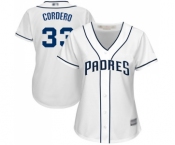Women's San Diego Padres #33 Franchy Cordero Authentic White Home Cool Base Baseball Jersey