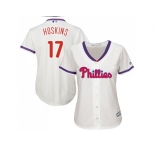 Women Philadelphia Phillies #17 Rhys Hoskins Cream Alternate Stitched MLB Jersey