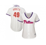 Women Philadelphia Phillies #49 Jake Arrieta Cream Alternate Stitched MLB Jersey