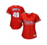 Women Philadelphia Phillies #49 Jake Arrieta Red Alternate Stitched MLB Jersey