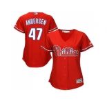 Women's Philadelphia Phillies #47 Larry Andersen Red Alternate Stitched MLB Jersey