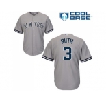 Youth New York Yankees #3 Babe Ruth Grey Cool Base Stitched MLB Jersey