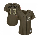 Women's Majestic New York Yankees #13 Alex Rodriguez Authentic Green Salute to Service MLB Jersey