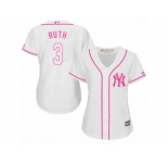 Women's Majestic New York Yankees #3 Babe Ruth Replica White Fashion Cool Base MLB Jersey