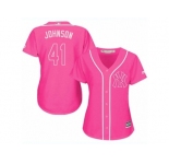Women's Majestic New York Yankees #41 Randy Johnson Authentic Pink Fashion Cool Base MLB Jersey