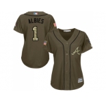 Women Atlanta Braves #1 Ozzie Albies Green Salute to Service Stitched MLB Jersey