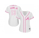 Women Atlanta Braves #13 Ronald Acuna Jr. White Pink Fashion Stitched MLB Jersey