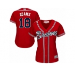 Women Majestic Atlanta Braves #18 Matt Adams Replica Red Alternate Cool Base MLB Jersey