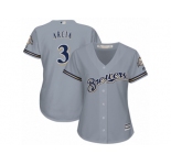 Women's Majestic Milwaukee Brewers #3 Orlando Arcia Authentic Grey Road Cool Base MLB Jersey