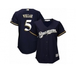 Women's Majestic Milwaukee Brewers #5 Jonathan Villar Replica Navy Blue Alternate Cool Base MLB Jersey