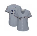 Women's Milwaukee Brewers #21 Travis Shaw Grey Road Stitched MLB Jersey