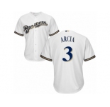 Youth Majestic Milwaukee Brewers #3 Orlando Arcia Authentic White Home Cool Base MLB Jersey