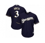 Youth Majestic Milwaukee Brewers #3 Orlando Arcia Replica Navy Blue Alternate Cool Base MLB Jersey
