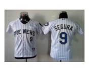 Youth mlb jerseys milwaukee brewers #9 segura white[blue strip]