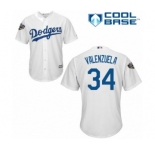 Youth Majestic Los Angeles Dodgers #34 Fernando Valenzuela Authentic White Home Cool Base 2018 World Series MLB Jersey