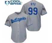 Youth Majestic Los Angeles Dodgers #99 Hyun-Jin Ryu Authentic Grey Road Cool Base 2018 World Series MLB Jersey