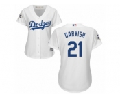 Women Majestic Los Angeles Dodgers #21 Yu Darvish Replica White Home 2017 World Series Bound Cool Base MLB Jersey