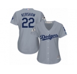 Women Majestic Los Angeles Dodgers #22 Clayton Kershaw Replica Grey Road 2017 World Series Bound Cool Base MLB Jersey