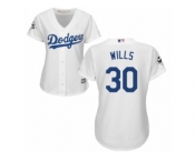 Women Majestic Los Angeles Dodgers #30 Maury Wills Replica White Home 2017 World Series Bound Cool Base MLB Jersey