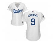 Women Majestic Los Angeles Dodgers #9 Yasmani Grandal Replica White Home 2017 World Series Bound Cool Base MLB Jersey