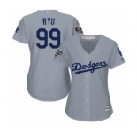 Women's Majestic Los Angeles Dodgers #99 Hyun-Jin Ryu Authentic Grey Road Cool Base 2018 World Series MLB Jersey