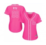 Women's Majestic Los Angeles Dodgers #99 Hyun-Jin Ryu Authentic Pink Fashion Cool Base MLB Jersey