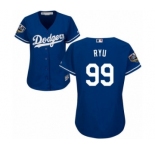 Women's Majestic Los Angeles Dodgers #99 Hyun-Jin Ryu Authentic Royal Blue Alternate Cool Base 2018 World Series MLB Jersey