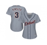 Women's Detroit Tigers #3 Ian Kinsler Grey Road Stitched MLB Jersey