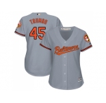 Women's Baltimore Orioles #45 Mark Trumbo Grey Road Stitched MLB Jersey