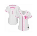 Women's Majestic Baltimore Orioles #1 Michael Bourn Authentic White Fashion Cool Base MLB Jersey