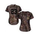 Women Cleveland Indians #23 Michael Brantley Camo Realtree Collection Cool Base Stitched MLB Jersey