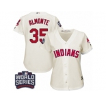 Women's Majestic Cleveland Indians #35 Abraham Almonte Authentic Cream Alternate 2 2016 World Series Bound Cool Base MLB Jersey