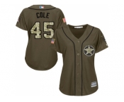 Women Houston Astros #45 Gerrit Cole Green Salute to Service Stitched MLB Jersey