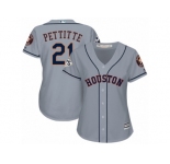 Women Majestic Houston Astros #21 Andy Pettitte Replica Grey Road 2017 World Series Bound Cool Base MLB Jersey