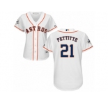 Women Majestic Houston Astros #21 Andy Pettitte Replica White Home 2017 World Series Bound Cool Base MLB Jersey
