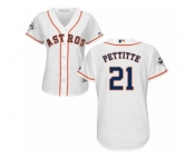 Women Majestic Houston Astros #21 Andy Pettitte Replica White Home 2017 World Series Bound Cool Base MLB Jersey